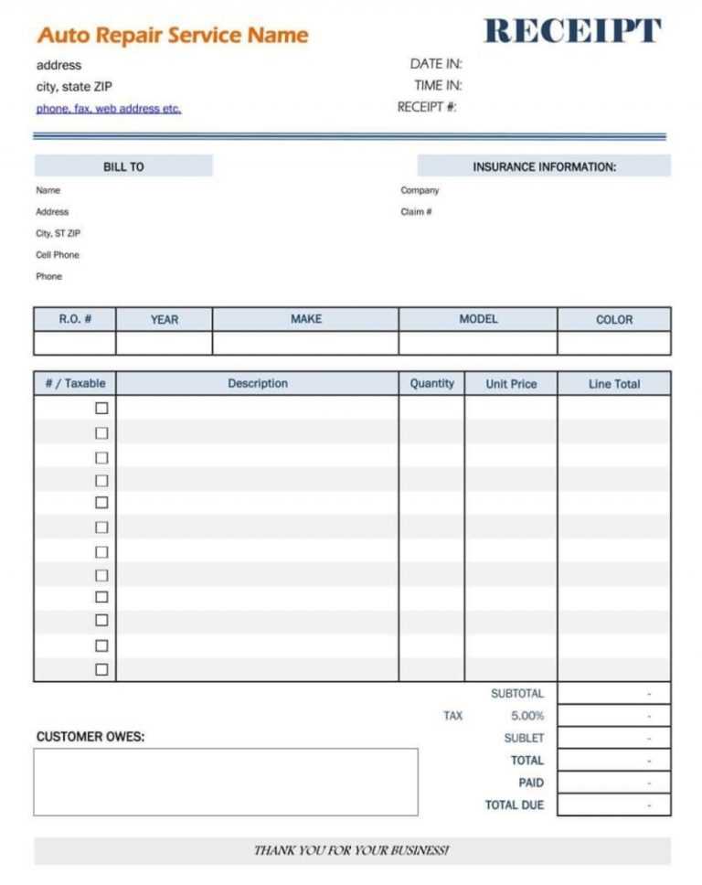 Auto Repair Invoice Template Word Addictionary Within Mechanics