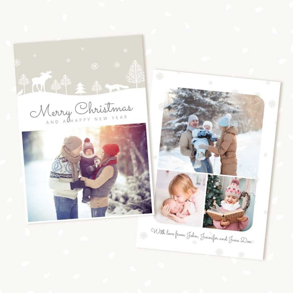 Christmas Photo Card Template "Woodland Snow" Strawberry Kit