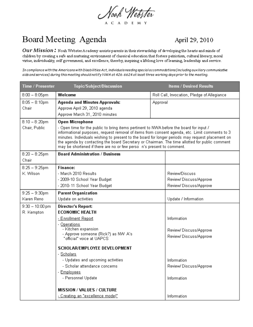 Event Agenda Template Word