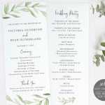 Wedding Program Template, Try Before You Buy, Editable Instant Download, Greenery Leaves Intended For Free Printable Wedding Program Templates Word